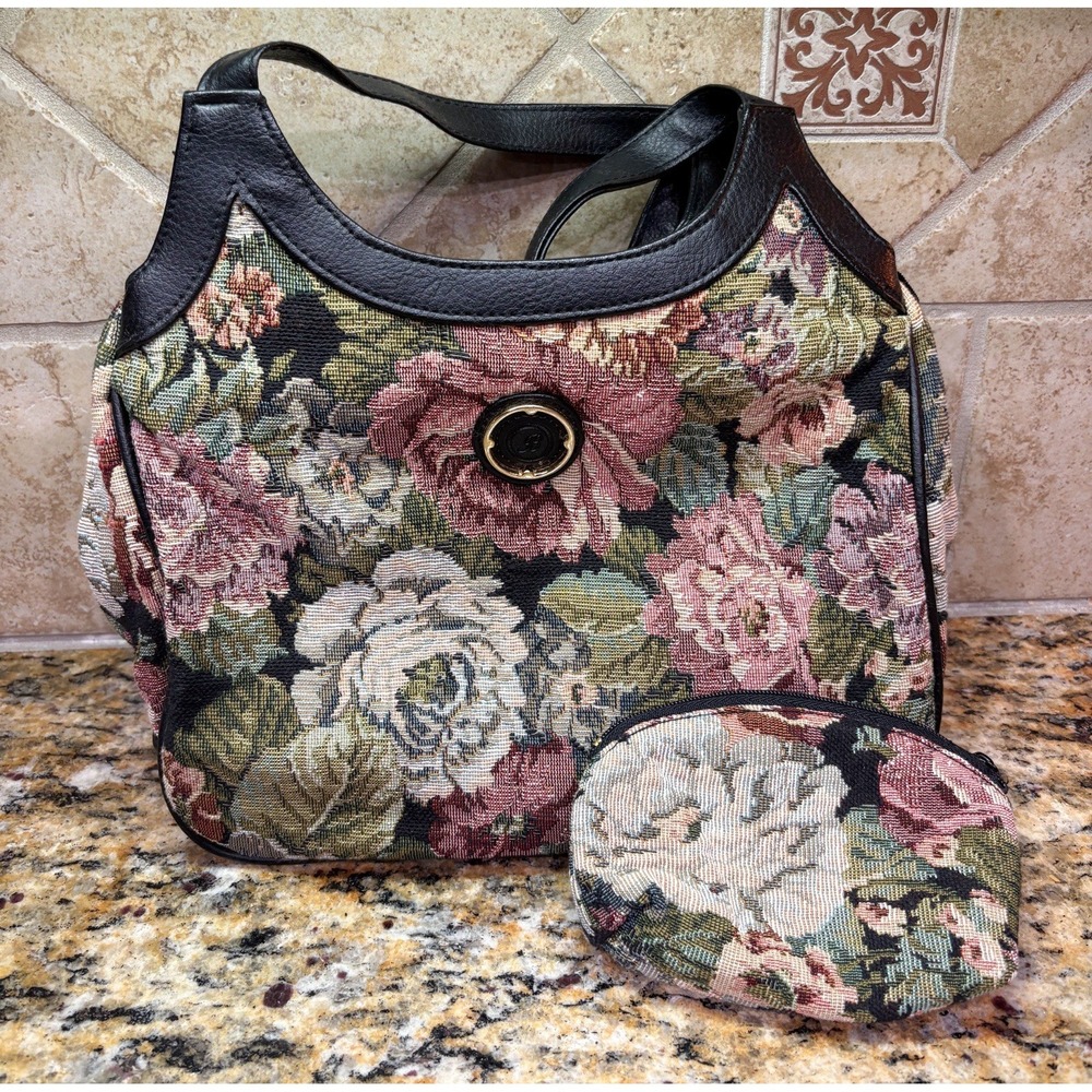 Basic Editions Floral Tapestry Shoulder Bag Purse Carpet Bag Brocade Boho